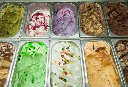 colorful homemade ice cream in the cafeの写真素材