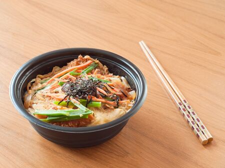 cutlet pork with egg on rice, tonkatsu, japanese foodの写真素材