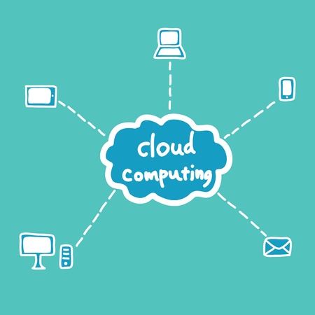 cloud computing system, doodle styleのイラスト素材