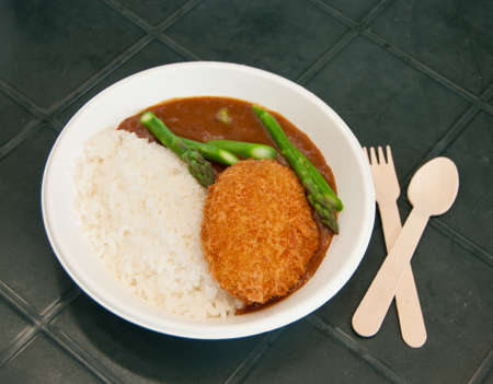 curry fried pork with rice, japanese foodの写真素材