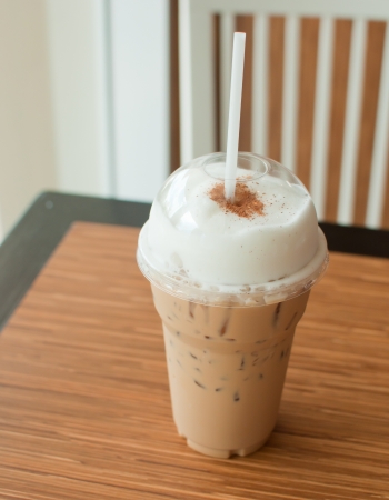 iced coffee on cafe tableの写真素材