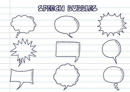 doodle speech bubbles set, hand drawing styleのイラスト素材