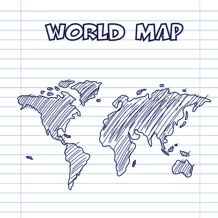 world map doodle pen ink, hand drawn styleのイラスト素材
