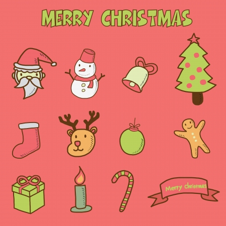 merry christmas doodle icons, vector hand drawing styleのイラスト素材