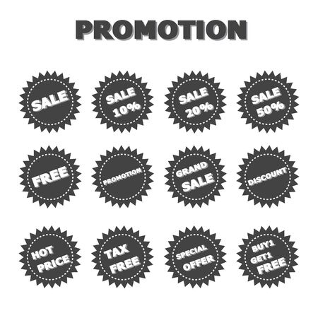 promotion labels, black and white vector icons for marketingのイラスト素材