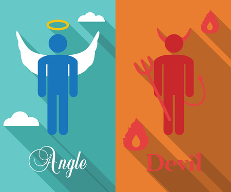 shoulder angel and devil long shadow flat, vector symbolsのイラスト素材