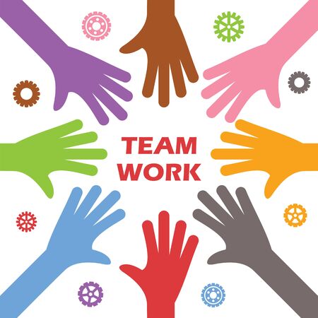 teamwork concept, vector of colorful handsのイラスト素材