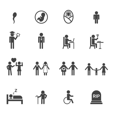 human life icons, mono vector symbolsのイラスト素材