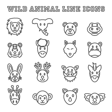 wild animal line icons, mono vector symbolsのイラスト素材