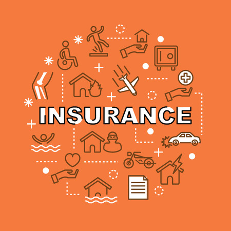 insurance minimal outline icons, vector picogram setのイラスト素材