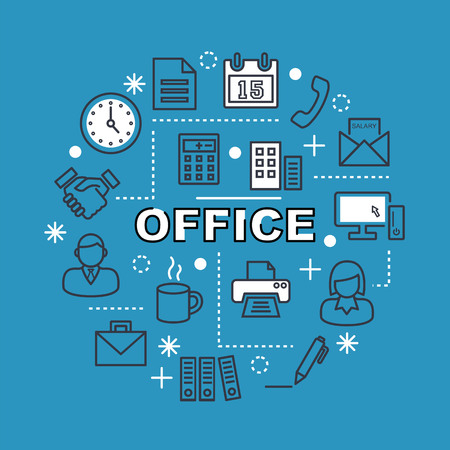 office minimal outline icons, vector pictogram setのイラスト素材