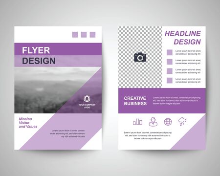 purple abstract flyer layout template, brochure background, leaflet with cover, vector design in a4 size for business annual reportのイラスト素材