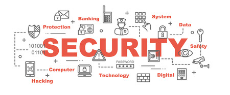 security vector banner design concept, flat style with thin line art security icons on white backgroundのイラスト素材