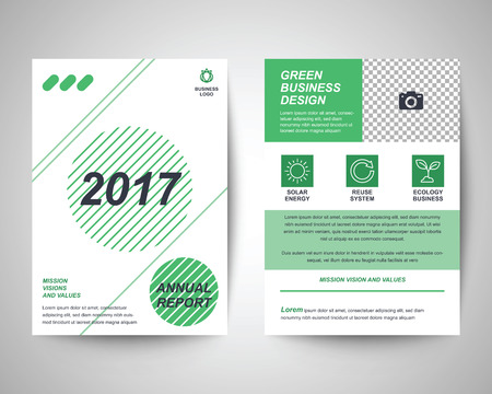 2017 green abstract flyer layout template, brochure background, leaflet with cover, vector design in a4 size for business annual reportのイラスト素材