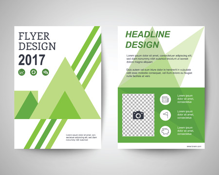green geometric abstract shapes flyer layout template, brochure background, leaflet with cover, vector design in a4 size for business annual reportのイラスト素材