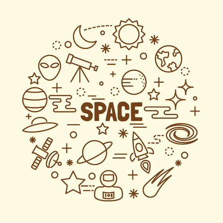 space minimal thin line icons set, vector illustration design elementsのイラスト素材