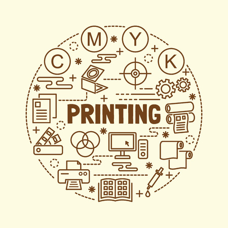 printing minimal thin line icons set, vector illustration design elementsのイラスト素材
