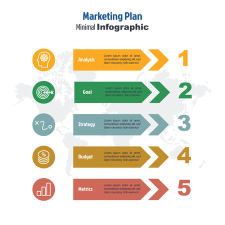 business minimal 3d infographic template, 5 steps marketing plan infographic layout, vector design element with iconsのイラスト素材
