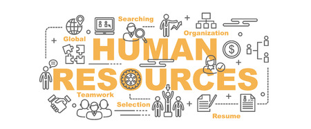 human resources vector banner design concept, flat style with thin line art icons on white backgroundのイラスト素材