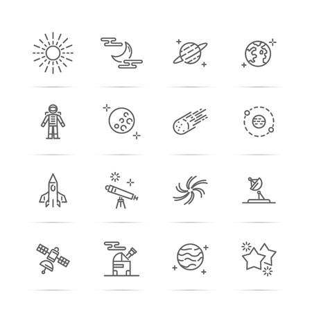 astronomy vector line icons, minimal pictogram design, editable stroke for any resolution, space and universe conceptのイラスト素材