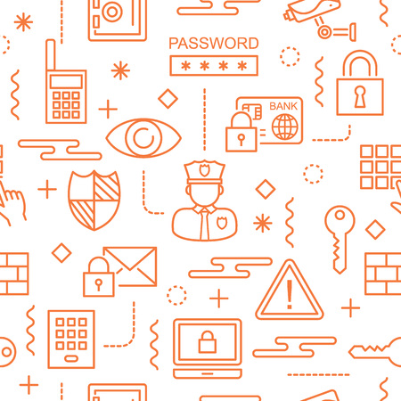 security seamless pattern with outline icons, background elements designのイラスト素材
