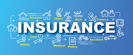 Insurance vector trendy banner design concept, modern style with thin line art insurance icons on gradient colors backgroundのイラスト素材