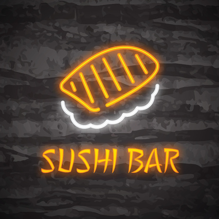 Sushi neon logo,neon glow on dark background, food iconのイラスト素材