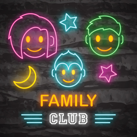 Family neon logo, neon glow on dark backgroundのイラスト素材