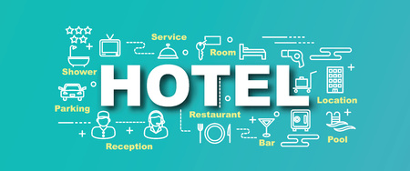hotel vector trendy banner design concept, modern style with thin line art icons on gradient colors backgroundのイラスト素材