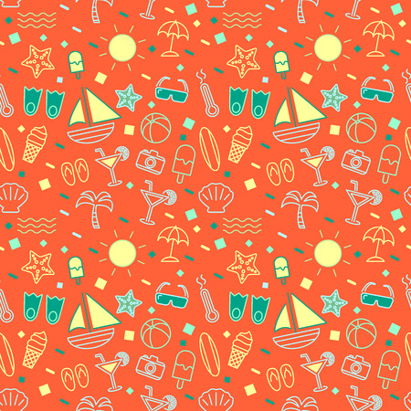 summer seamless pattern with outline icons, background elements designのイラスト素材