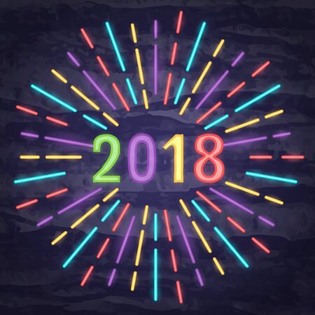 2018 neon symbol, vector neon glow on dark backgroundのイラスト素材