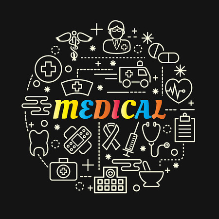 medical colorful gradient with line icons set, vector editable strokeのイラスト素材