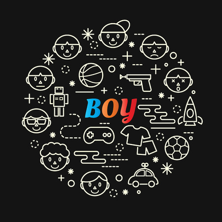 Boy colorful gradient with line icons set, vector editable strokeのイラスト素材