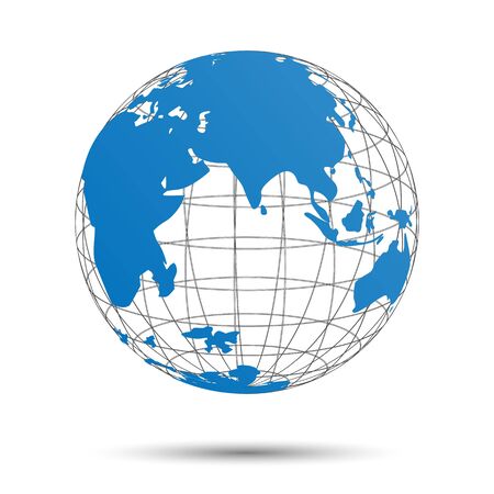 Wireframe globe isolated on white background, digital technology conceptのイラスト素材