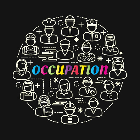 Occupation colorful gradient with line icons set, vector editable strokeのイラスト素材