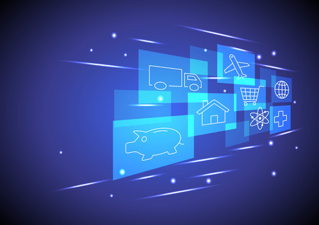 Internet of things, technology and science icons on blue abstract background, vector designのイラスト素材