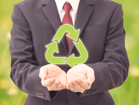 businessman holding recycle icons, ecology and environment conceptの写真素材