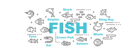 fish vector banner design concept, flat style with iconsのイラスト素材