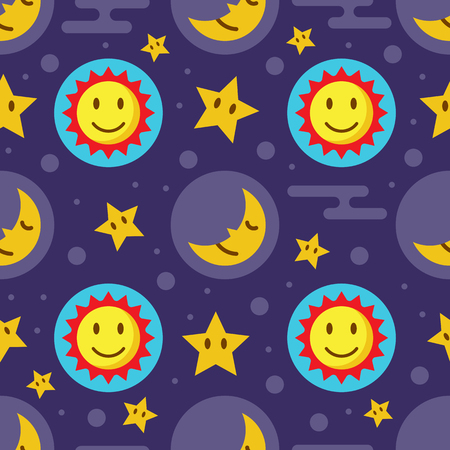 sun and moon seamless pattern, vector backgroundのイラスト素材