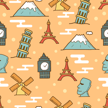 landmark doodle seamless pattern, vector backgroundのイラスト素材