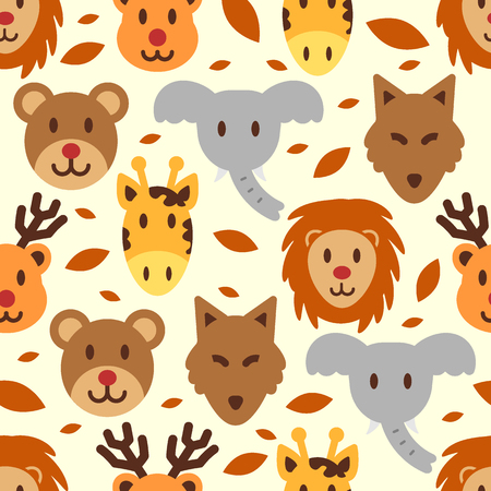 cute wild animal seamless pattern, vector backgroundのイラスト素材