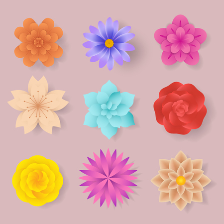 colorful flower paper cut, vector elementsのイラスト素材