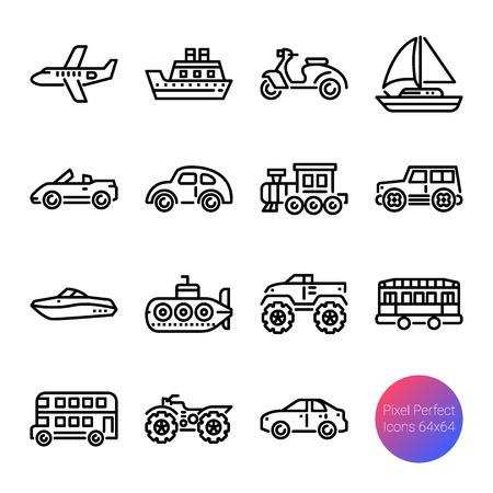 transportation outline icons, vector pixel perfect designのイラスト素材