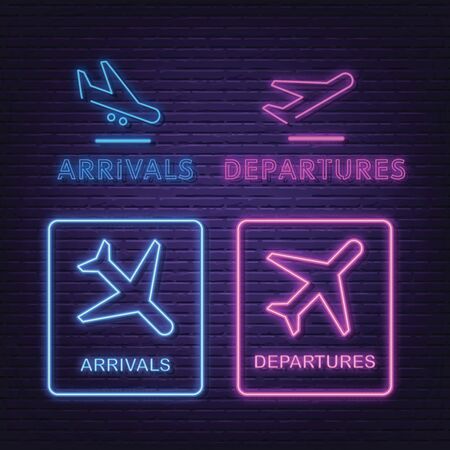 arrivals and departures collection neon sign board vector designのイラスト素材