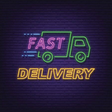 fast delivery neon signboard logistic and shipping business vector designのイラスト素材