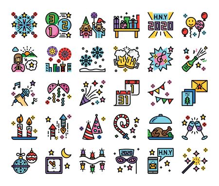 new year color outline vector iconsのイラスト素材
