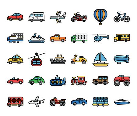 transportation color outline vector iconsのイラスト素材