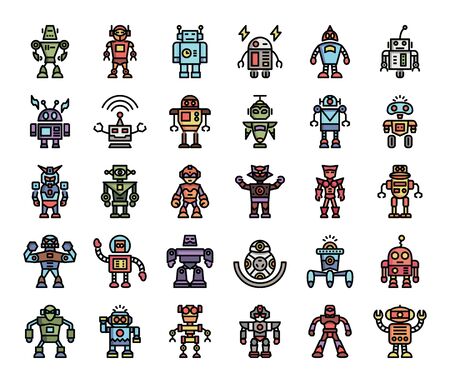 robot color outline vector iconsのイラスト素材