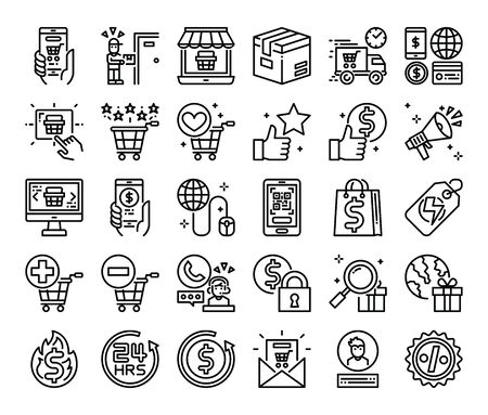 online shopping outline vector icons  ecommerce conceptのイラスト素材