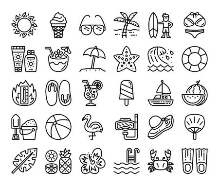 summer outline vector icons summer and vacation conceptのイラスト素材